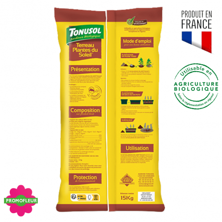 Terre plante du soleil 40 L - Terreau Tonusol (dos du sachet)