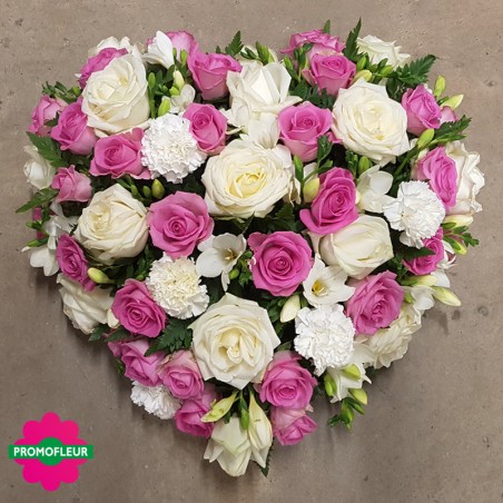 Cœur bicolore rose et blanc (Roses rose et roses blanches) - Promofleur Champagne-Sur-Oise