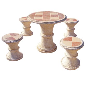 Salon de jardin en pierre MANGO avec carrelage 2