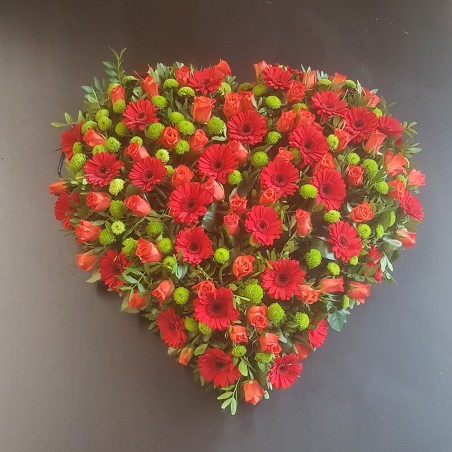 Cœur ton rouge (Gerbera et Roses) - Promofleur Champagne-sur-Oise