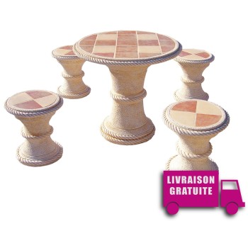 Salon de jardin en pierre MANGO avec carrelage