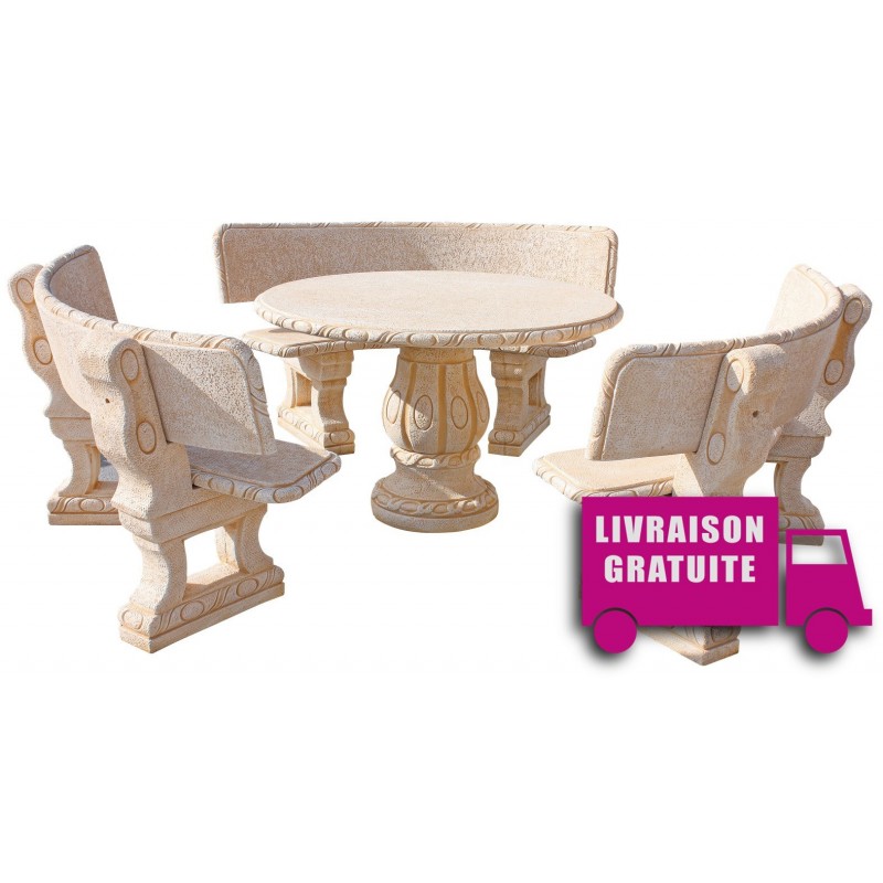 Salon de jardin en pierre CASTANO naturel