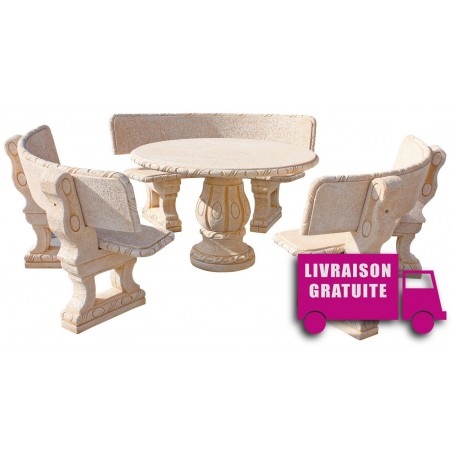 Salon de jardin en pierre CASTANO naturel