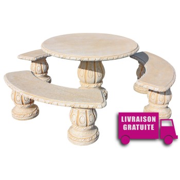 Salon de jardin en pierre ALAMO naturel